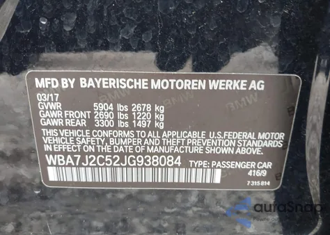 2018 BMW 740E xDrive Iperformance from USA, damaged, VIN WBA7J2C52JG938084
